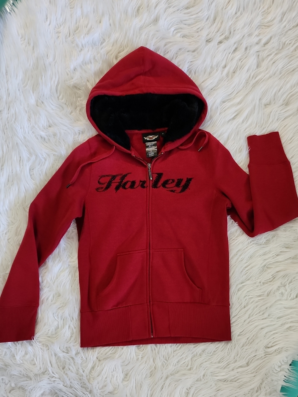 Harley DAVIDSON Red Hooded Zip-Up Sweatshirt
